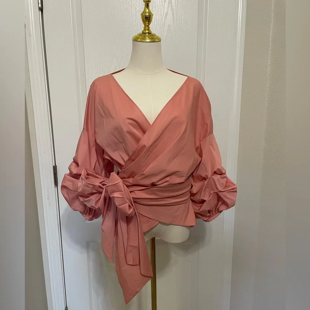 New York & Company Pink Wrap Blouse with 3/4 Sleeves-NWOT - Picture 1 of 9